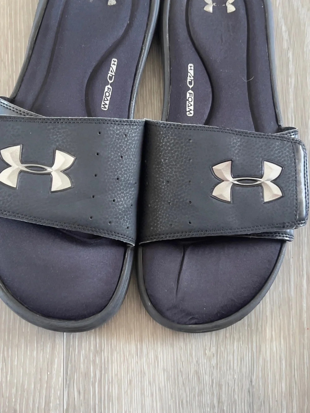Under Armour Black Slide Sandals with Silver Logo